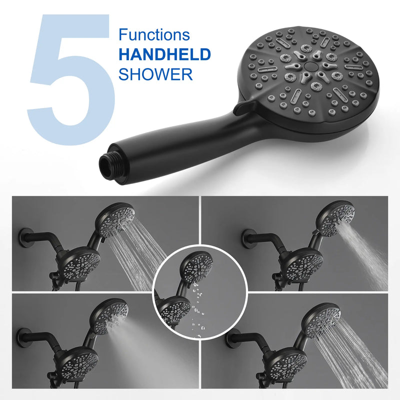 Dual Shower System with 5-Setting Rainfall Shower Head & Handheld Shower, 59in. Stainless Steel Hose