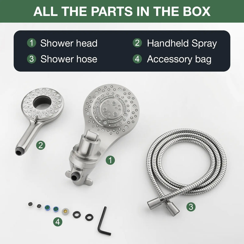 Magnetic Shower Head Combo, 5-Function Rainfall Shower Head with Handheld Shower, 3-Way Spray, 59-inch Stainless Steel Hose
