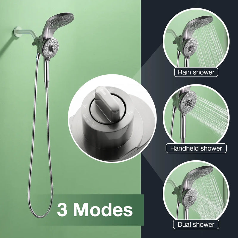 Magnetic Shower Head Combo, 5-Function Rainfall Shower Head with Handheld Shower, 3-Way Spray, 59-inch Stainless Steel Hose