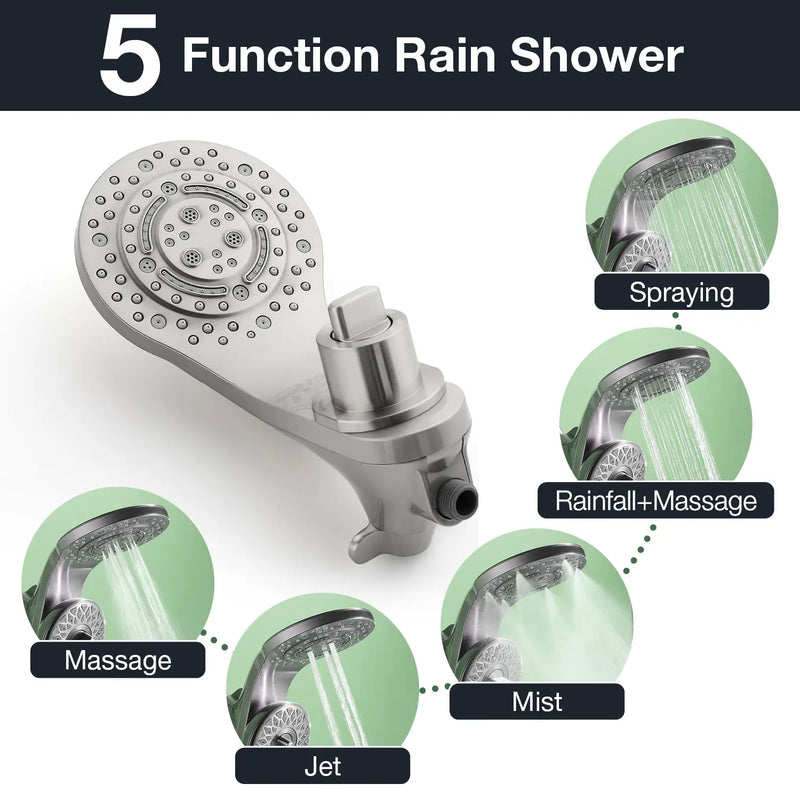 Magnetic Shower Head Combo, 5-Function Rainfall Shower Head with Handheld Shower, 3-Way Spray, 59-inch Stainless Steel Hose