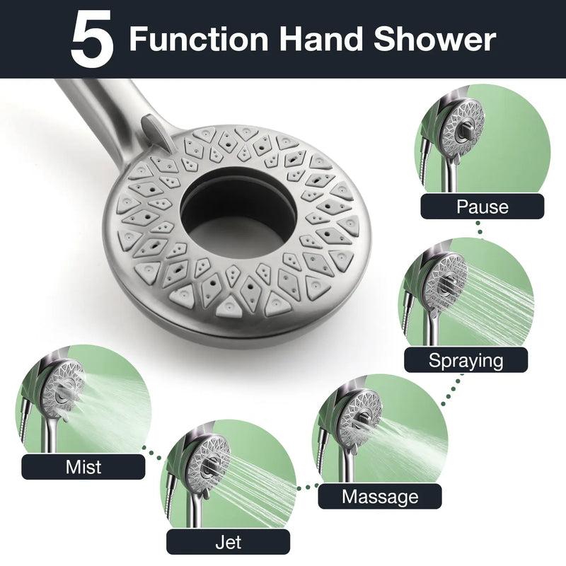 Magnetic Shower Head Combo, 5-Function Rainfall Shower Head with Handheld Shower, 3-Way Spray, 59-inch Stainless Steel Hose