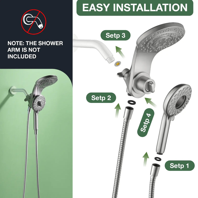 Magnetic Shower Head Combo, 5-Function Rainfall Shower Head with Handheld Shower, 3-Way Spray, 59-inch Stainless Steel Hose
