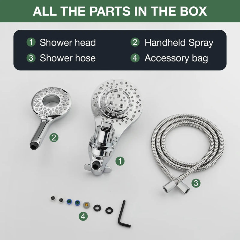 Magnetic Shower Head Combo, 5-Function Rainfall Shower Head with Handheld Shower, 3-Way Spray, 59-inch Stainless Steel Hose