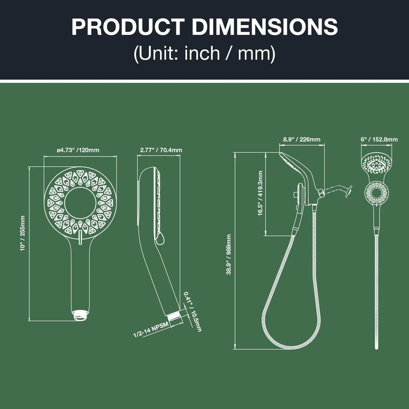 Magnetic Shower Head Combo, 5-Function Rainfall Shower Head with Handheld Shower, 3-Way Spray, 59-inch Stainless Steel Hose