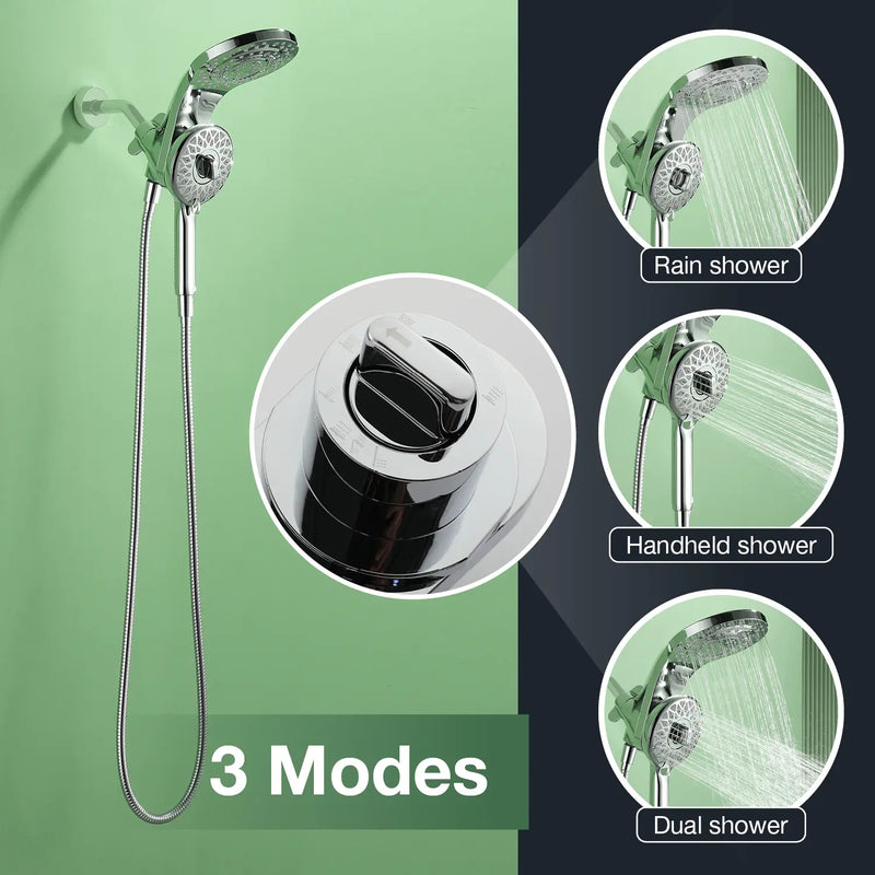 Magnetic Shower Head Combo, 5-Function Rainfall Shower Head with Handheld Shower, 3-Way Spray, 59-inch Stainless Steel Hose