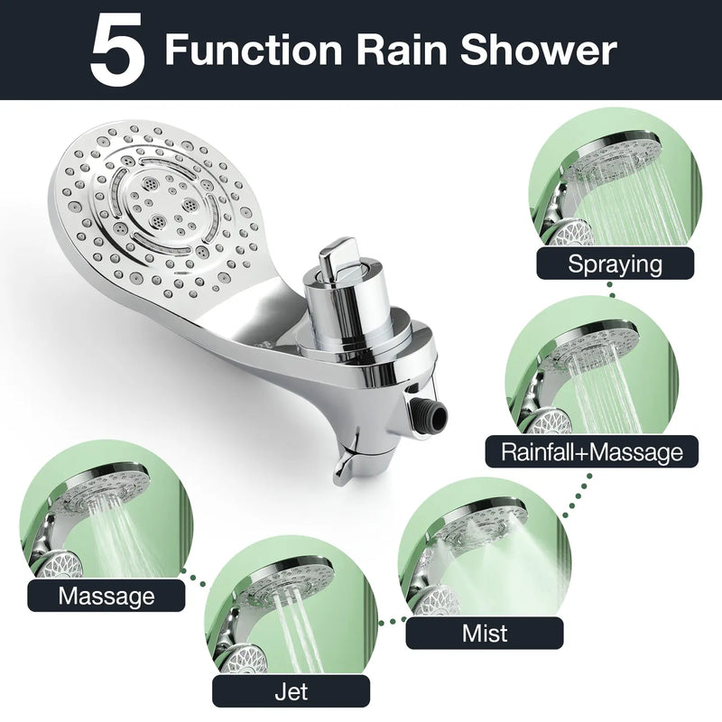 Magnetic Shower Head Combo, 5-Function Rainfall Shower Head with Handheld Shower, 3-Way Spray, 59-inch Stainless Steel Hose