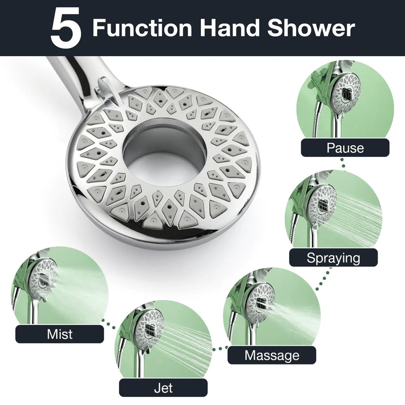 Magnetic Shower Head Combo, 5-Function Rainfall Shower Head with Handheld Shower, 3-Way Spray, 59-inch Stainless Steel Hose