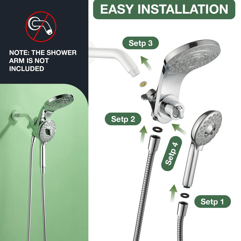 Magnetic Shower Head Combo, 5-Function Rainfall Shower Head with Handheld Shower, 3-Way Spray, 59-inch Stainless Steel Hose