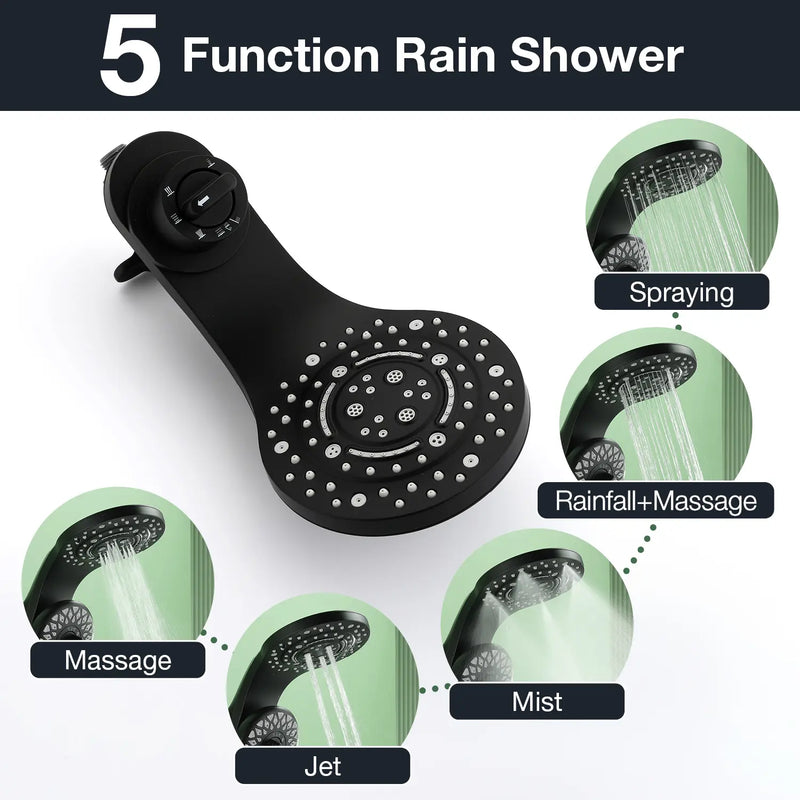 Magnetic Shower Head Combo, 5-Function Rainfall Shower Head with Handheld Shower, 3-Way Spray, 59-inch Stainless Steel Hose