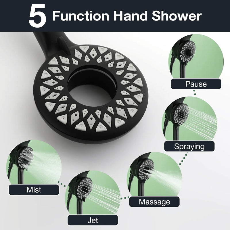 Magnetic Shower Head Combo, 5-Function Rainfall Shower Head with Handheld Shower, 3-Way Spray, 59-inch Stainless Steel Hose