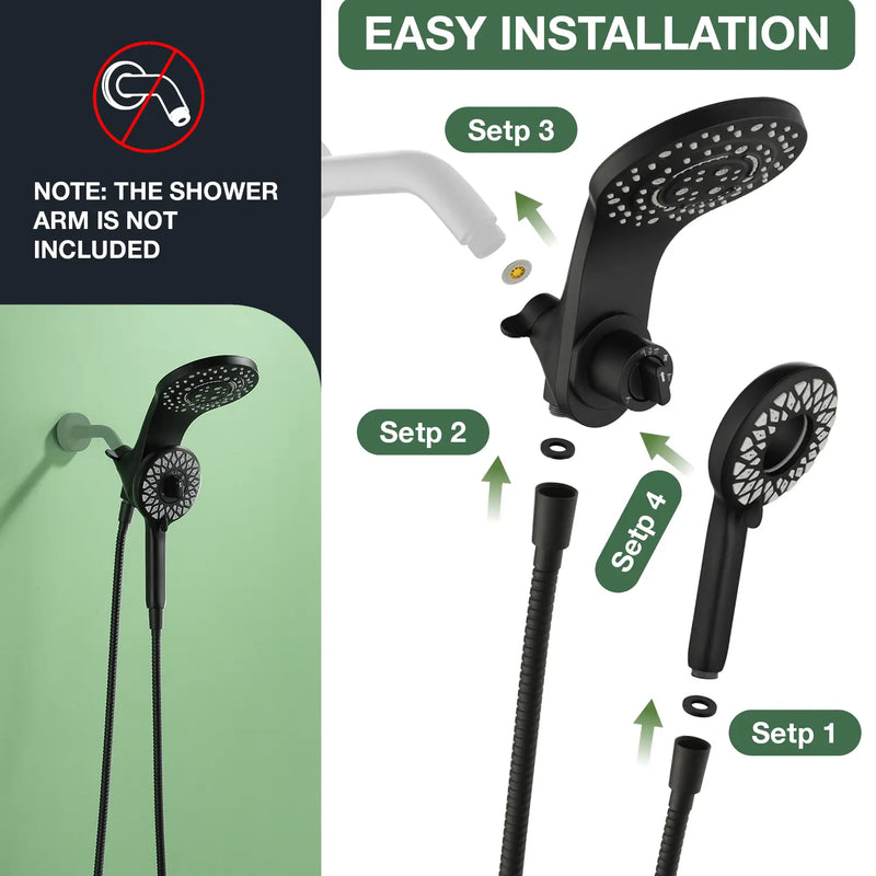 Magnetic Shower Head Combo, 5-Function Rainfall Shower Head with Handheld Shower, 3-Way Spray, 59-inch Stainless Steel Hose
