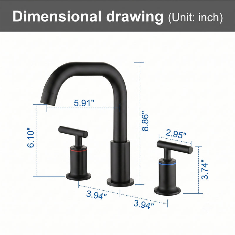 2-Handle 3-Hole 8-inch Brass Bathroom Vanity Faucet