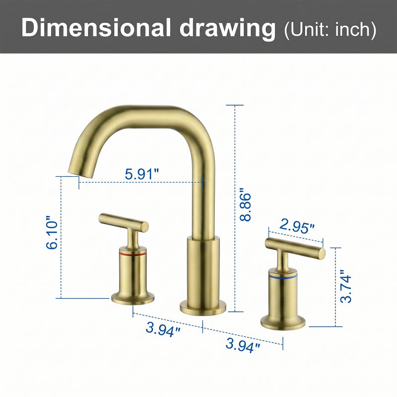 2-Handle 3-Hole 8-inch Brass Bathroom Vanity Faucet