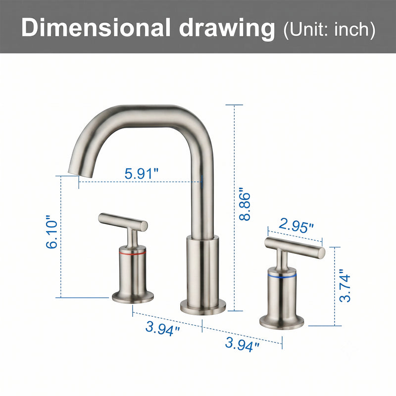 2-Handle 3-Hole 8-inch Brass Bathroom Vanity Faucet