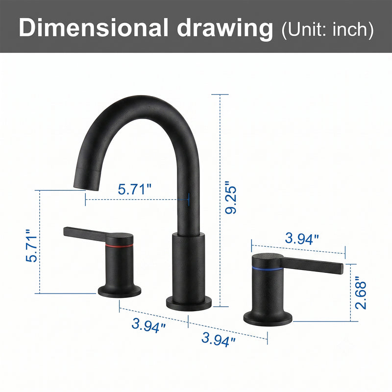 Bathroom Vanity Sink Faucet 3 Holes, Mordern 2 Handle 8 Inch Widespread Bathroom Lavatory
