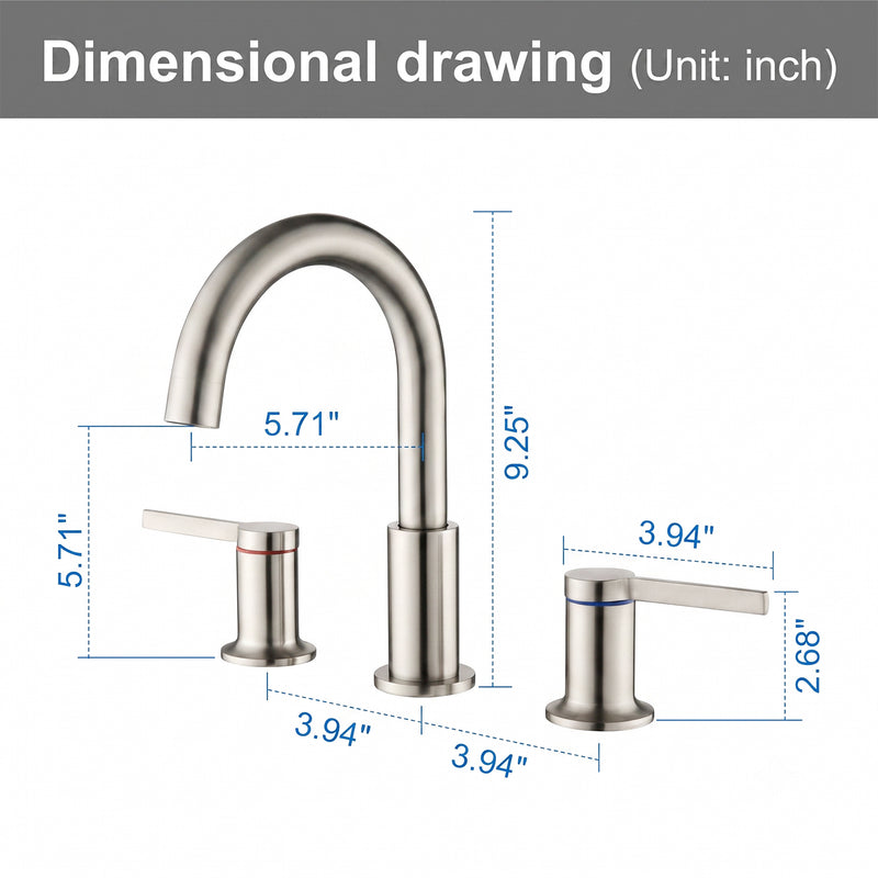 Bathroom Vanity Sink Faucet 3 Holes, Mordern 2 Handle 8 Inch Widespread Bathroom Lavatory