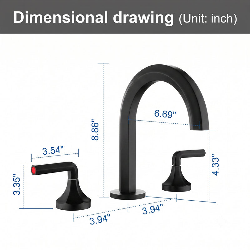 Bathroom Sink Faucet 3 Holes Widespread 8 Inch Lavatory Faucets with Hot and Cold Water Mixer