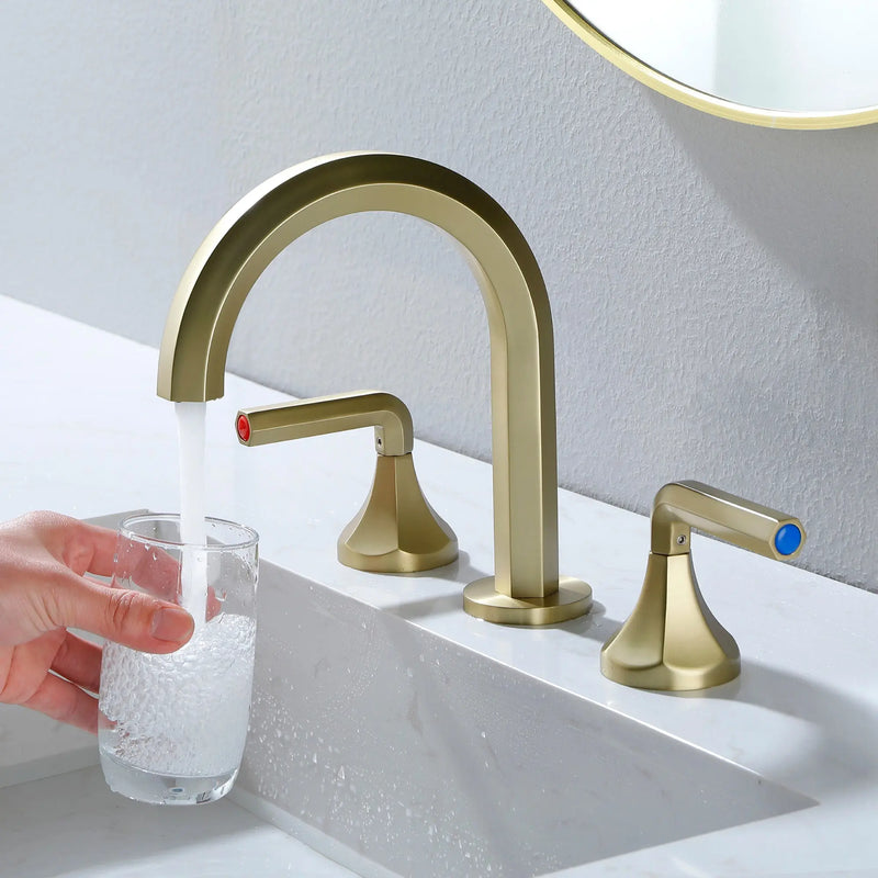 Bathroom Sink Faucet 3 Holes Widespread 8 Inch Lavatory Faucets with Hot and Cold Water Mixer