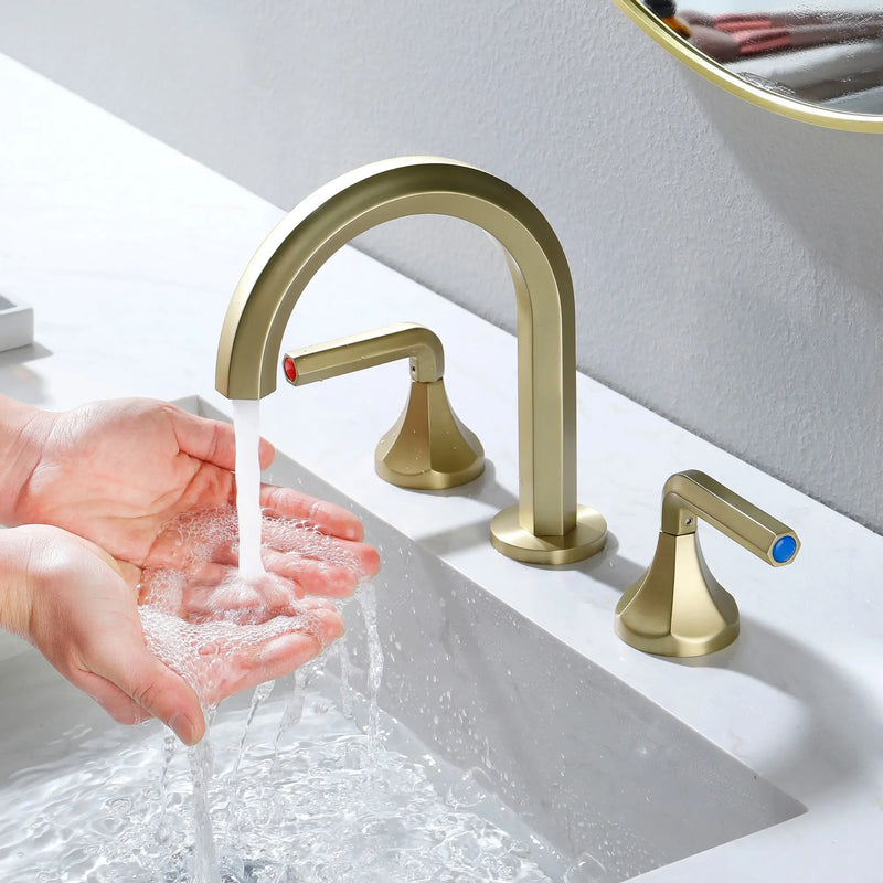 Bathroom Sink Faucet 3 Holes Widespread 8 Inch Lavatory Faucets with Hot and Cold Water Mixer