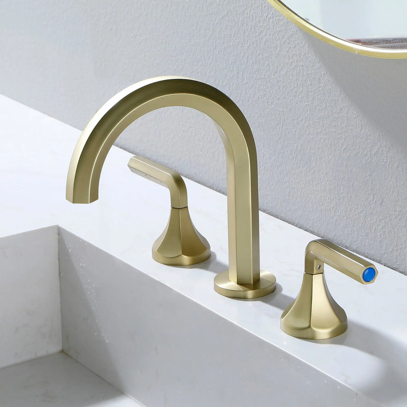Bathroom Sink Faucet 3 Holes Widespread 8 Inch Lavatory Faucets with Hot and Cold Water Mixer