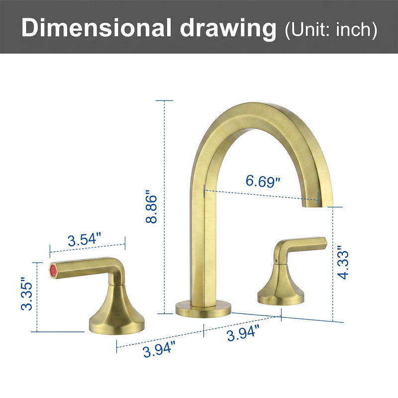 Bathroom Sink Faucet 3 Holes Widespread 8 Inch Lavatory Faucets with Hot and Cold Water Mixer