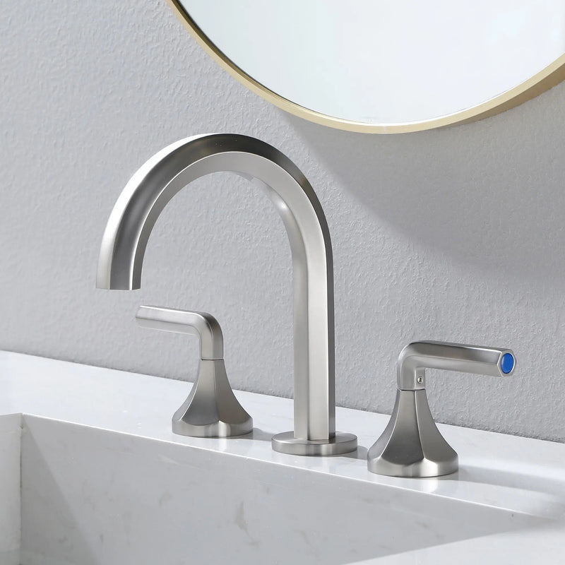 Bathroom Sink Faucet 3 Holes Widespread 8 Inch Lavatory Faucets with Hot and Cold Water Mixer