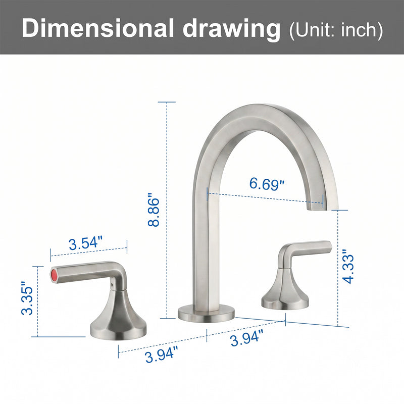 Bathroom Sink Faucet 3 Holes Widespread 8 Inch Lavatory Faucets with Hot and Cold Water Mixer