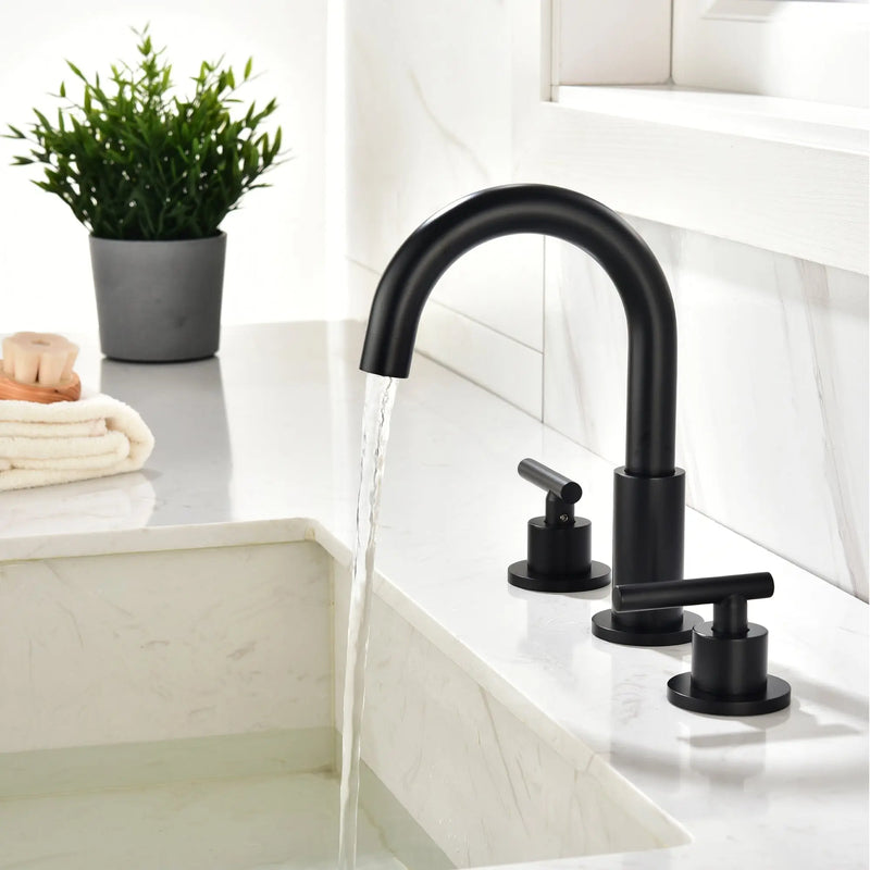 3 Hole Brass Bathroom Sink Faucet, 2 Handle 8 Inch Widespread Laundry Sink Faucet  Black