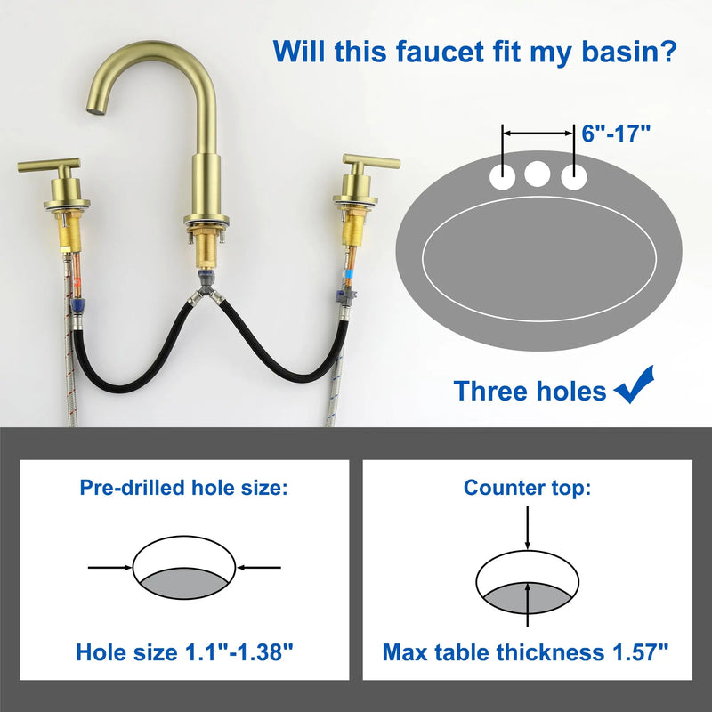 3 Hole Brass Bathroom Sink Faucet, 2 Handle 8 Inch Widespread Laundry Sink Faucet  Black
