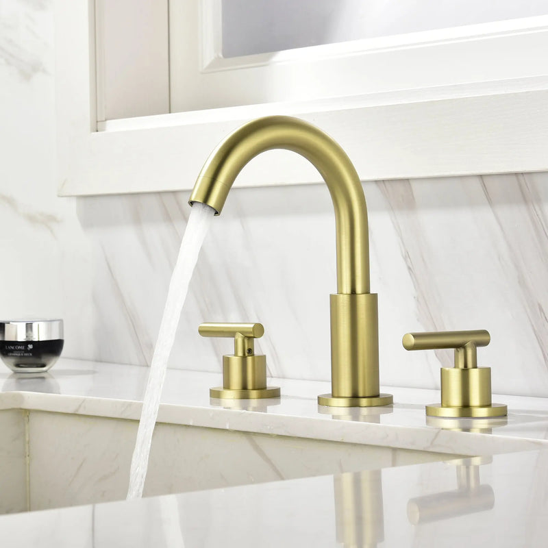 3 Hole Brass Bathroom Sink Faucet, 2 Handle 8 Inch Widespread Laundry Sink Faucet  Black