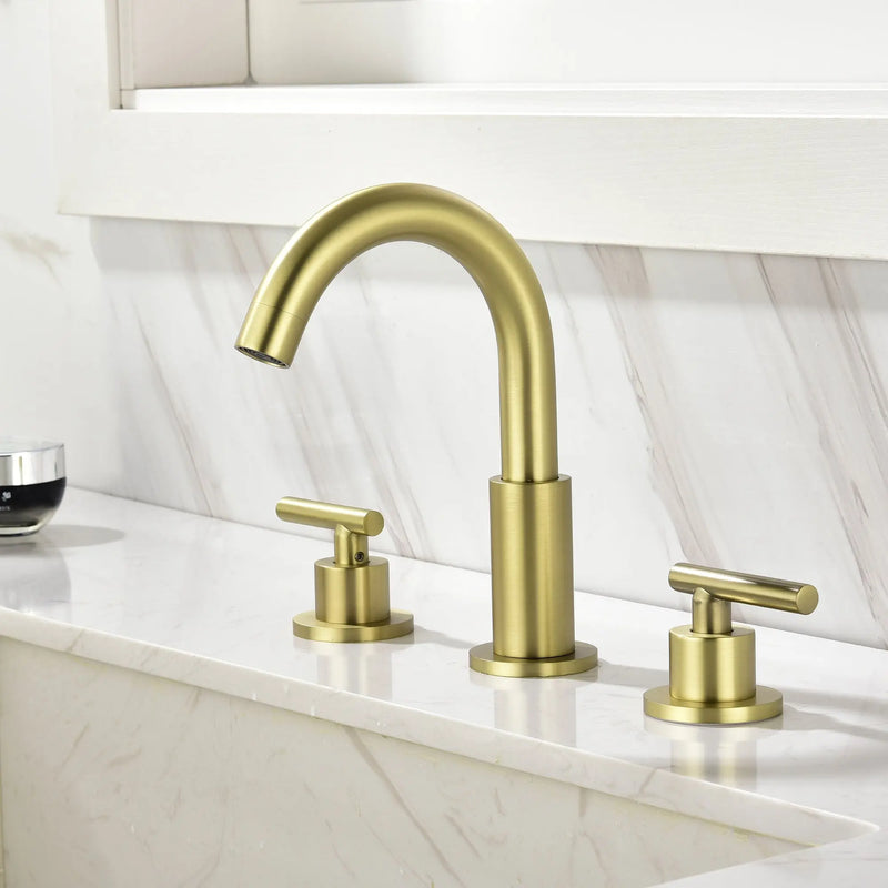 3 Hole Brass Bathroom Sink Faucet, 2 Handle 8 Inch Widespread Laundry Sink Faucet  Black