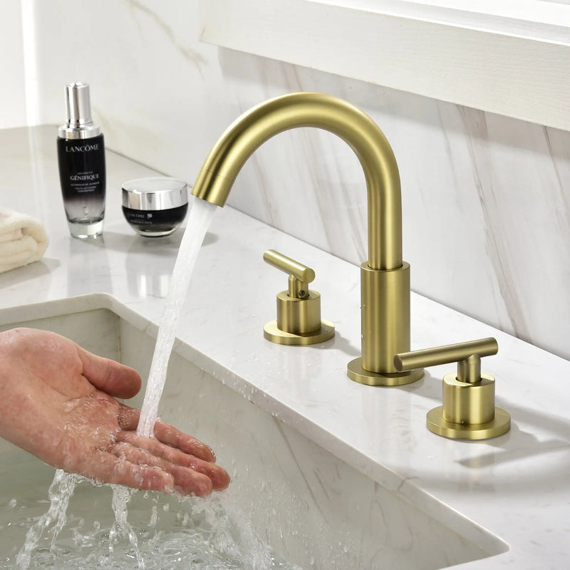 3 Hole Brass Bathroom Sink Faucet, 2 Handle 8 Inch Widespread Laundry Sink Faucet  Black
