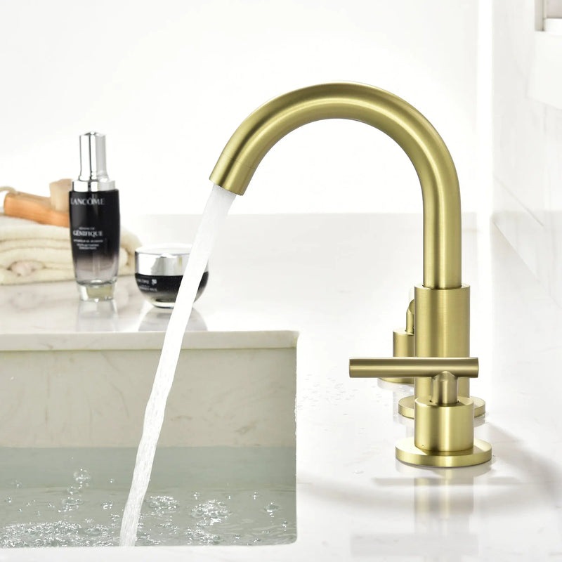 3 Hole Brass Bathroom Sink Faucet, 2 Handle 8 Inch Widespread Laundry Sink Faucet  Black