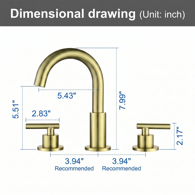 3 Hole Brass Bathroom Sink Faucet, 2 Handle 8 Inch Widespread Laundry Sink Faucet  Black