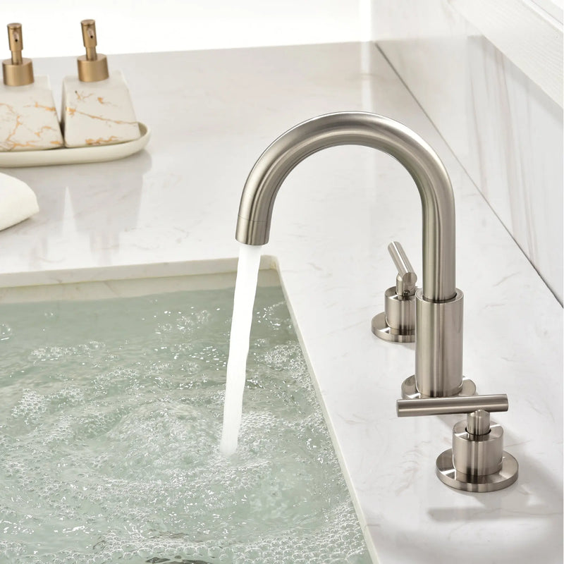 3 Hole Brass Bathroom Sink Faucet, 2 Handle 8 Inch Widespread Laundry Sink Faucet  Black