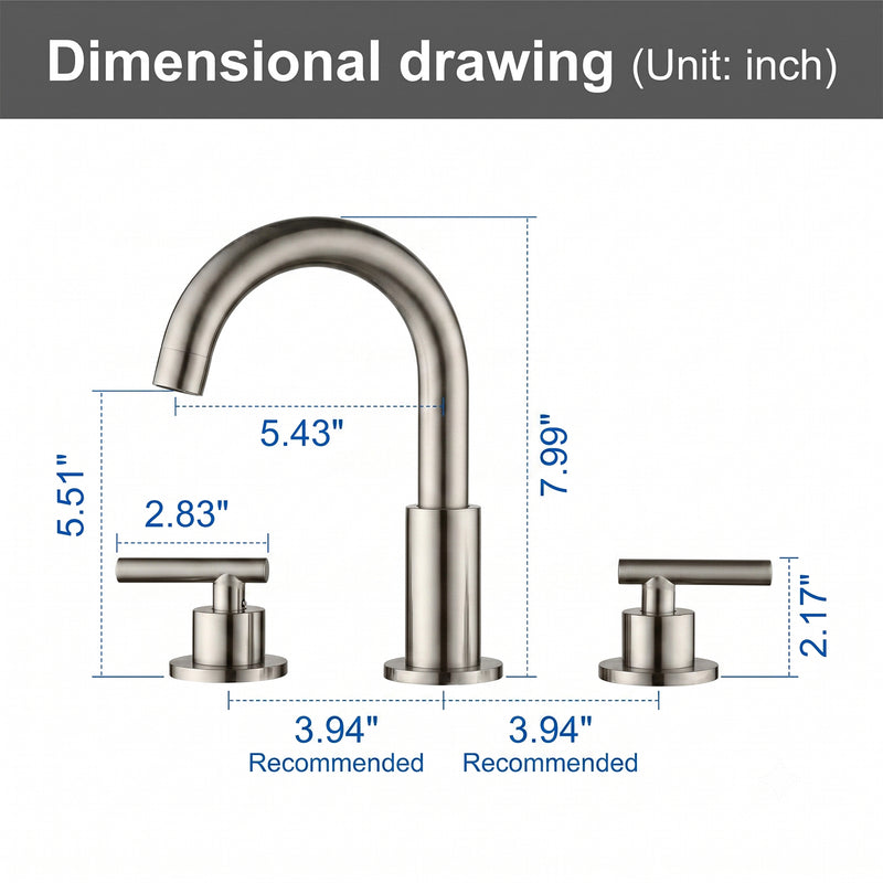 3 Hole Brass Bathroom Sink Faucet, 2 Handle 8 Inch Widespread Laundry Sink Faucet  Black