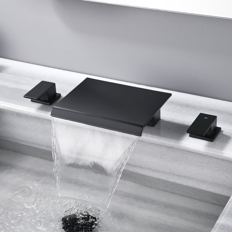 3-Hole Widespread Waterfall Bathroom Faucets Two Handle 8-Inch Lavatory Faucet With Supply Lines Faucet For Sink