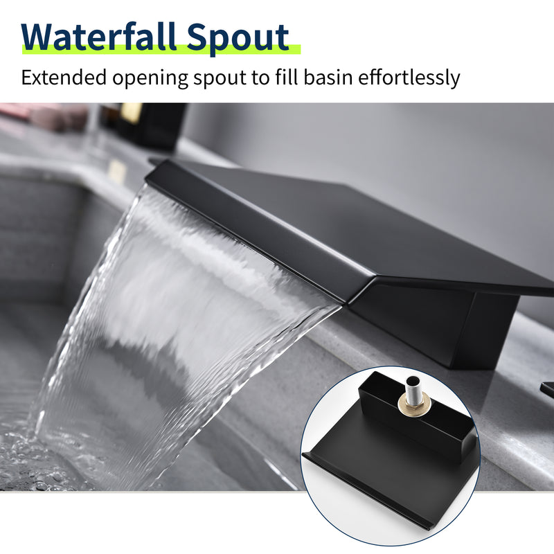 3-Hole Widespread Waterfall Bathroom Faucets Two Handle 8-Inch Lavatory Faucet With Supply Lines Faucet For Sink