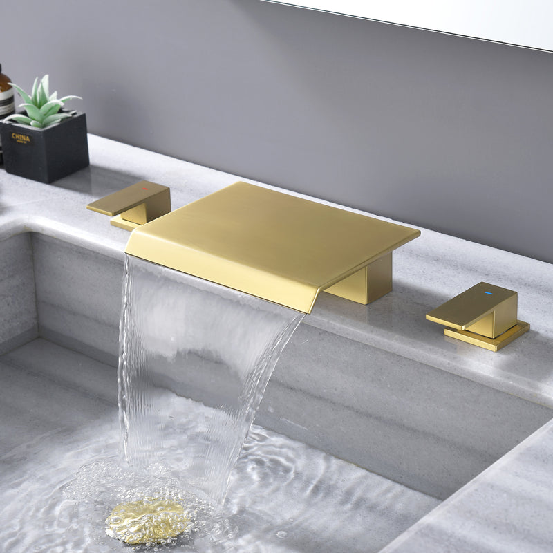 3-Hole Widespread Waterfall Bathroom Faucets Two Handle 8-Inch Lavatory Faucet With Supply Lines Faucet For Sink