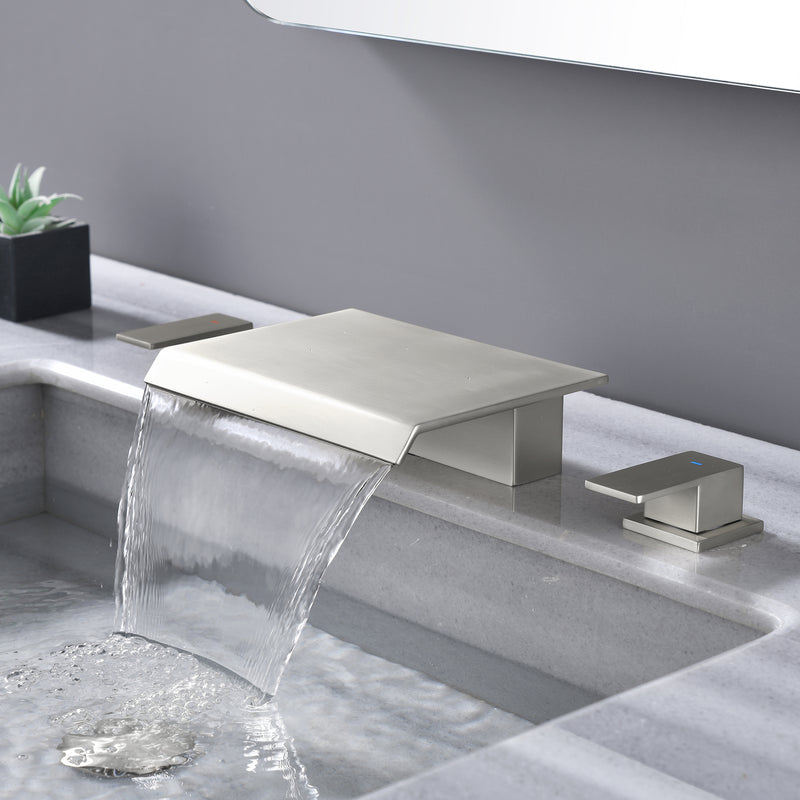 3-Hole Widespread Waterfall Bathroom Faucets Two Handle 8-Inch Lavatory Faucet With Supply Lines Faucet For Sink