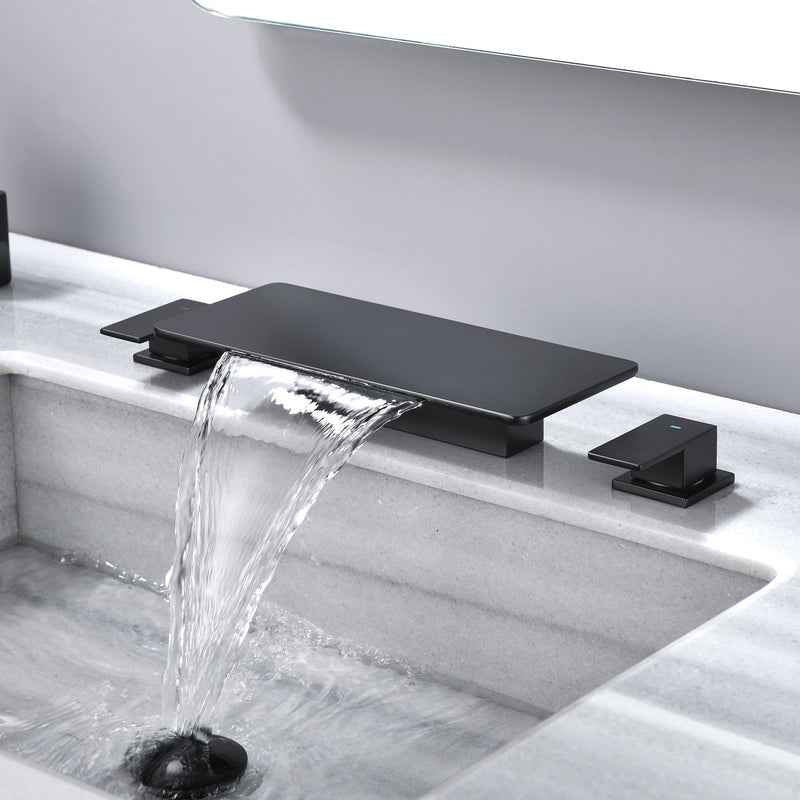 8 Inch Widespread Bathroom Sink Faucet, 2 Handle Waterfall Vanity Faucets 3 Hole for Bathroom Sink