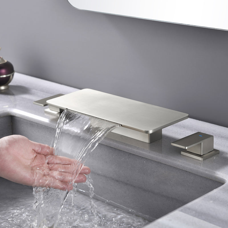 8 Inch Widespread Bathroom Sink Faucet, 2 Handle Waterfall Vanity Faucets 3 Hole for Bathroom Sink
