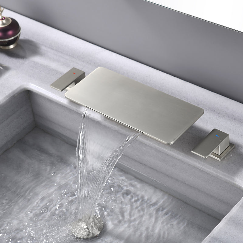 8 Inch Widespread Bathroom Sink Faucet, 2 Handle Waterfall Vanity Faucets 3 Hole for Bathroom Sink