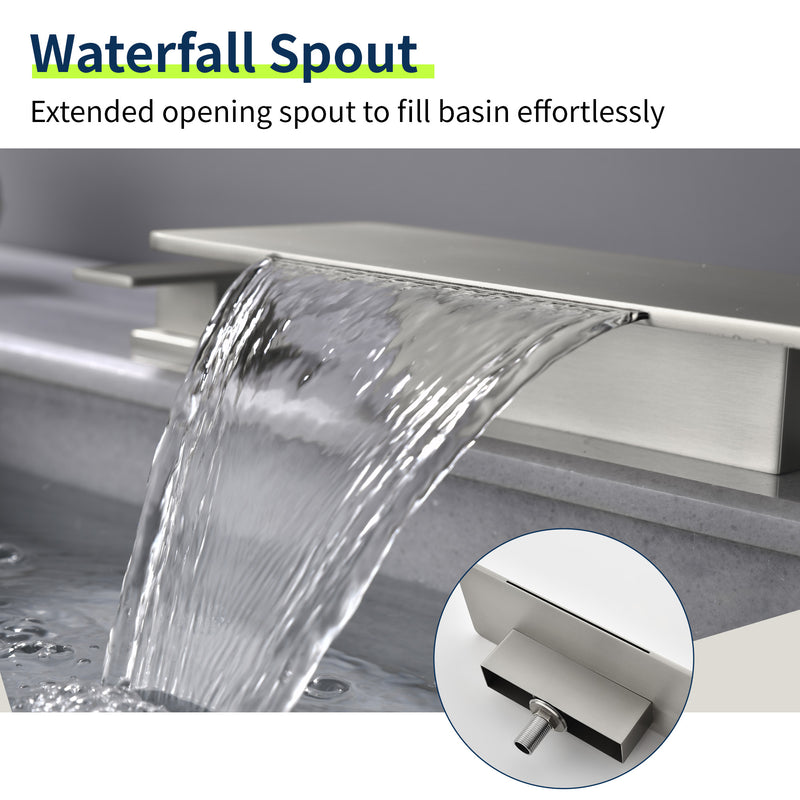 8 Inch Widespread Bathroom Sink Faucet, 2 Handle Waterfall Vanity Faucets 3 Hole for Bathroom Sink