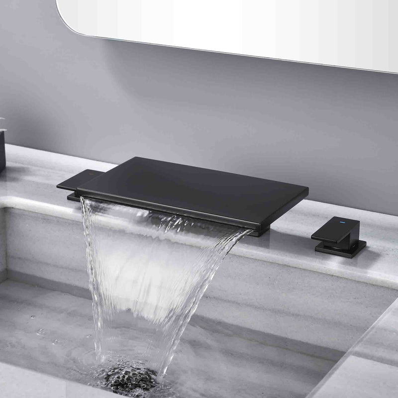 Dual Lever Bathroom Basin Tap Hot and Cold Water Square Widespread Waterfall 3-Hole Roman Tub Faucet Trim