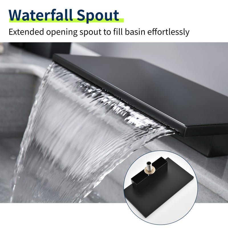 Dual Lever Bathroom Basin Tap Hot and Cold Water Square Widespread Waterfall 3-Hole Roman Tub Faucet Trim
