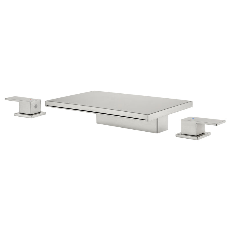 Dual Lever Bathroom Basin Tap Hot and Cold Water Square Widespread Waterfall 3-Hole Roman Tub Faucet Trim