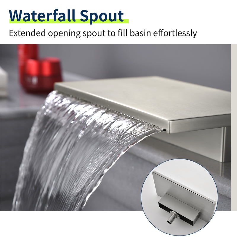 Dual Lever Bathroom Basin Tap Hot and Cold Water Square Widespread Waterfall 3-Hole Roman Tub Faucet Trim