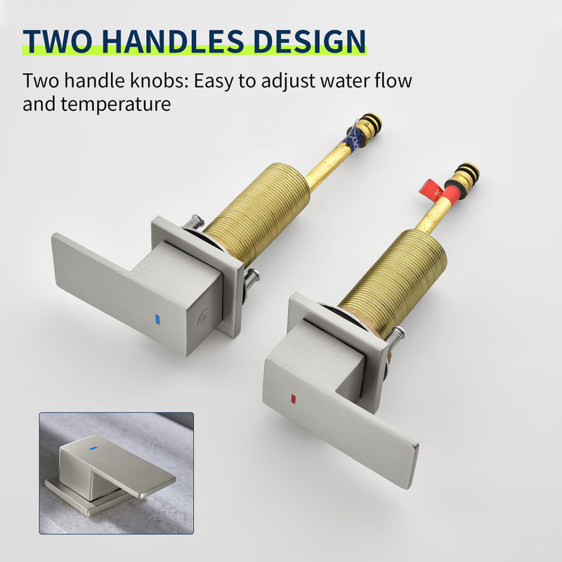 Dual Lever Bathroom Basin Tap Hot and Cold Water Square Widespread Waterfall 3-Hole Roman Tub Faucet Trim