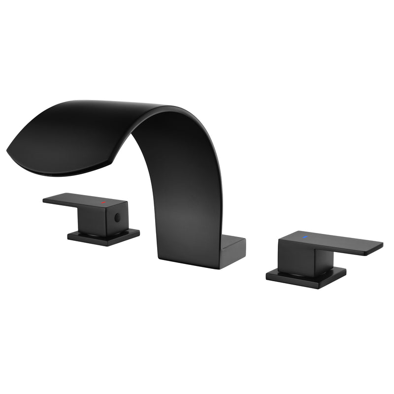 Deck Mounted Waterfall 8" Widespread Bathroom Sink Faucet 3 Holes,Double Handle Basin Mixer Tap
